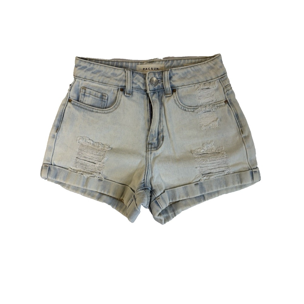 PACSUN Women's 22 Mom Shorts Light Wash Distressed Baddie Sexy Moto Festival